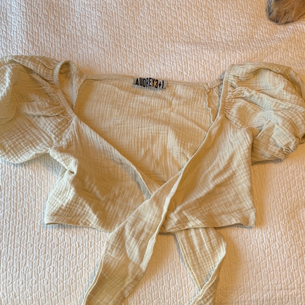 Audrey 3+1 Beige Puff Sleeve Wrap Blouse